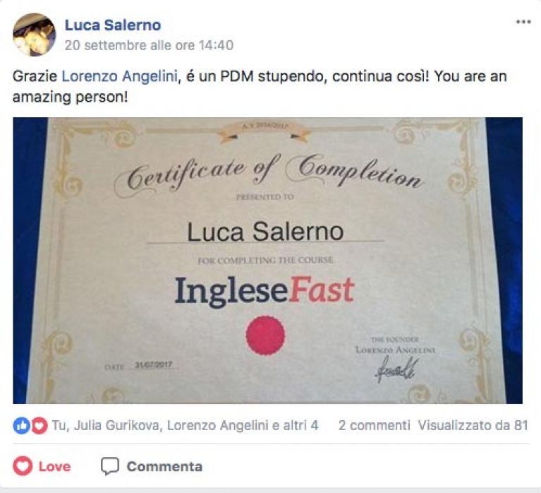 Luca Salerno testimonianza AS IngleseFast