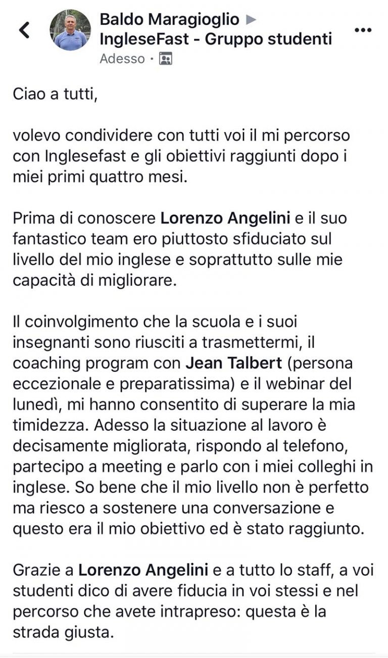 Baldo Maragioglio testimonianza AS IngleseFast