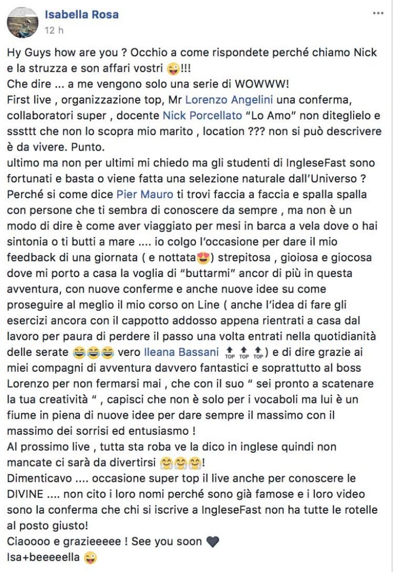 Isabella Rosa testimonianza IngleseFast