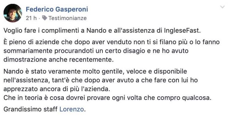 Federico Gasperoni testimonianza IngleseFast
