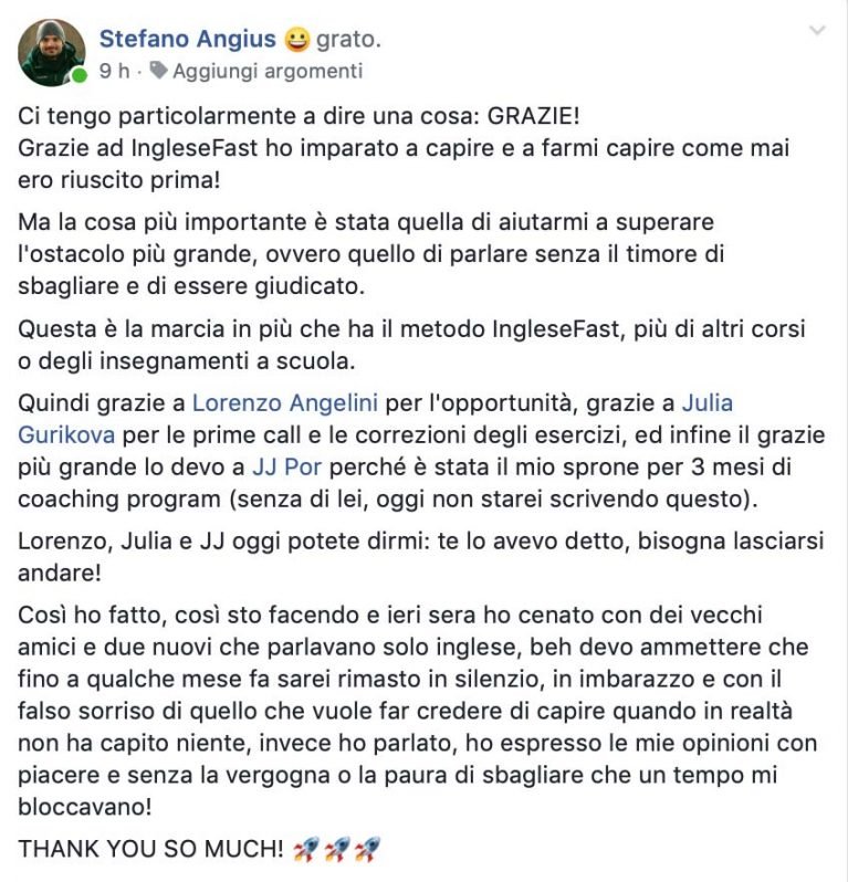 Stefano Angius testimonianza AS IngleseFast