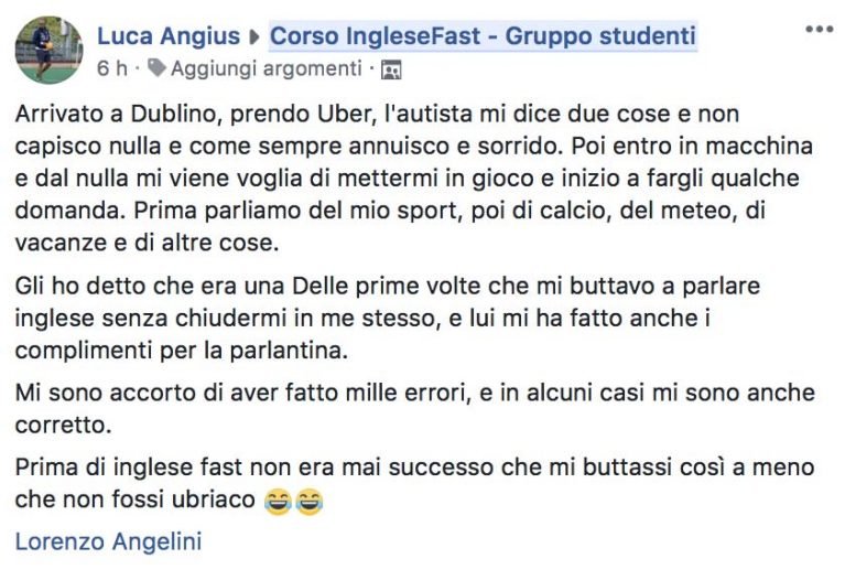 Luca Angius testimonianza AS IngleseFast