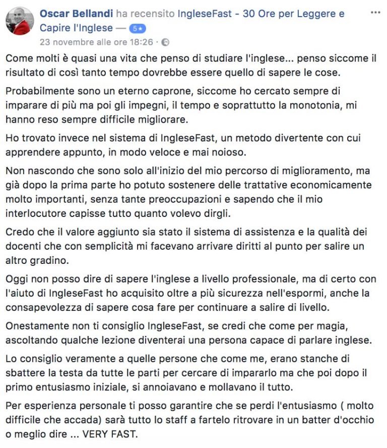 Oscar Bellandi testimonianza AS IngleseFast