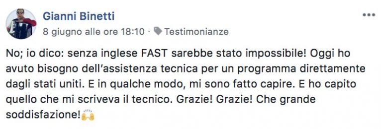 Gianni Binetti testimonianza AS IngleseFast