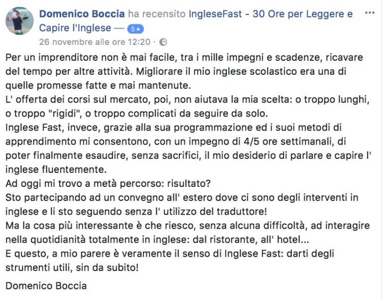 Domenico Boccia testimonianza AS IngleseFast