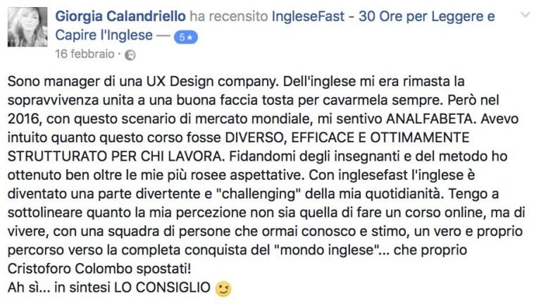 Giorgia Calandriello testimonianza AS IngleseFast