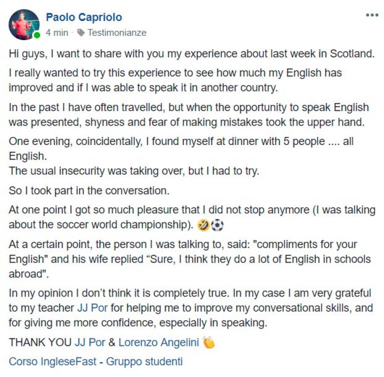 Paolo Capriolo testimonianza AS IngleseFast