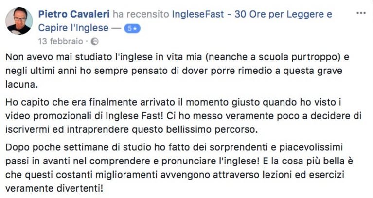 Pietro Cavaleri testimonianza AS IngleseFast