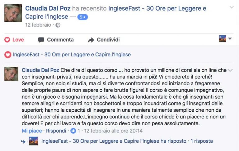 Claudia Dal Poz testimonianza AS IngleseFast