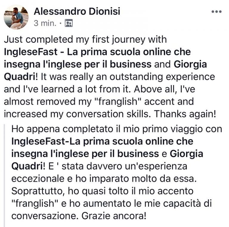 Alessandro Dionisi testimonianza AS IngleseFast