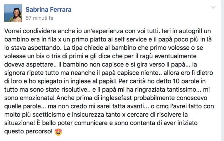 Sabrina Ferrara testimonianza AS IngleseFast