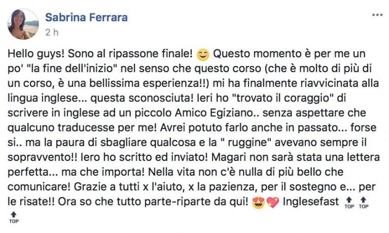 Sabrina Ferrara testimonianza AS IngleseFast