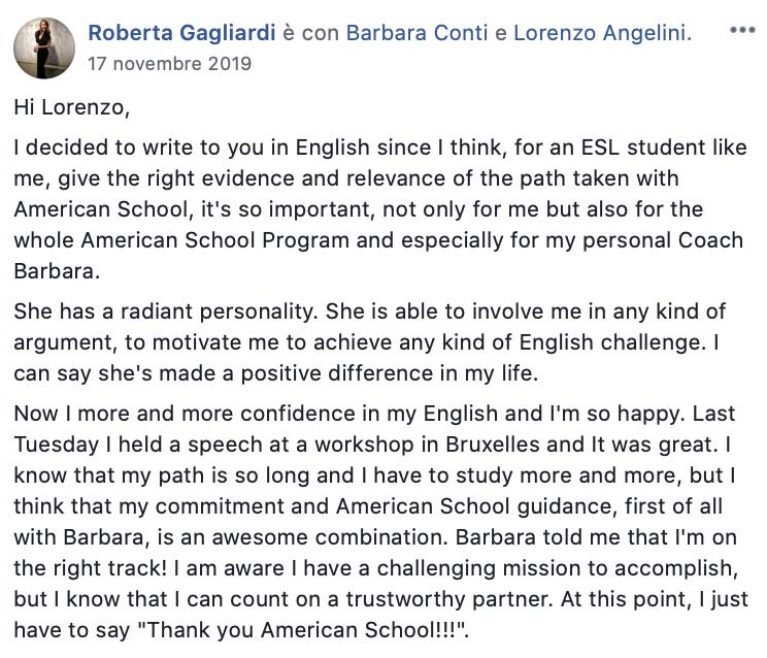 Roberta Gagliardi testimonianza AS IngleseFast