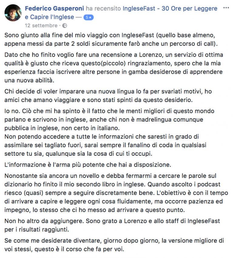 Federico Gasperoni testimonianza AS IngleseFast