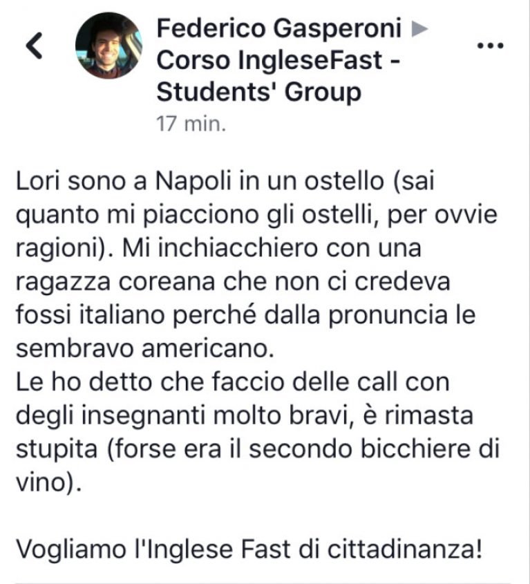 Federico Gasperoni testimonianza AS IngleseFast