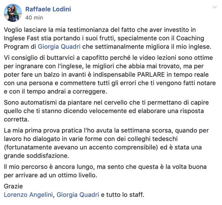 Raffaella Lodini testimonianza AS IngleseFast