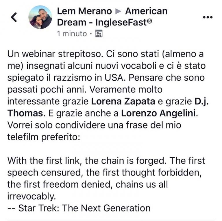 Lem Merano testimonianza AS IngleseFast