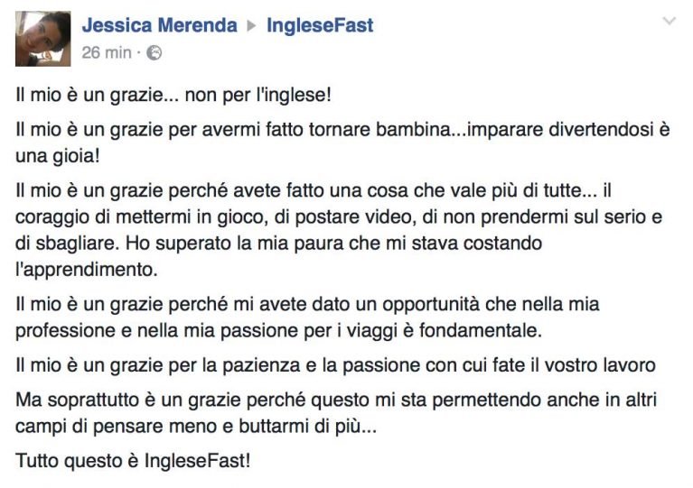 Jessica Merenda testimonianza AS IngleseFast