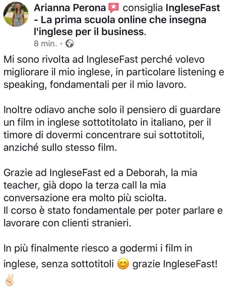 Arianna Perona testimonianza AS IngleseFast