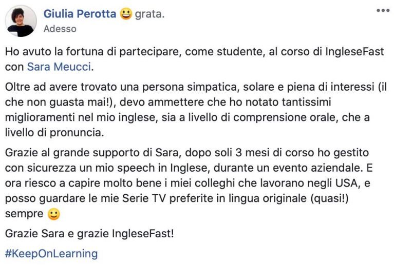 Giulia Perotta testimonianza AS IngleseFast