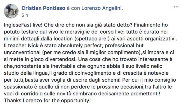 Cristian Pontisso testimonianza AS IngleseFast