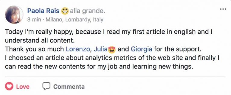 Paola Rais testimonianza AS IngleseFast