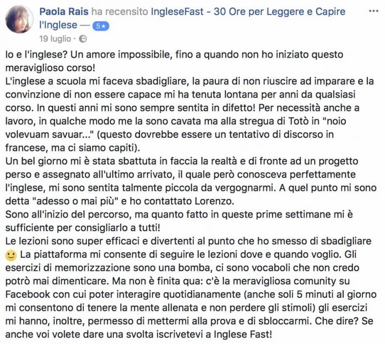 Paola Rais testimonianza AS IngleseFast