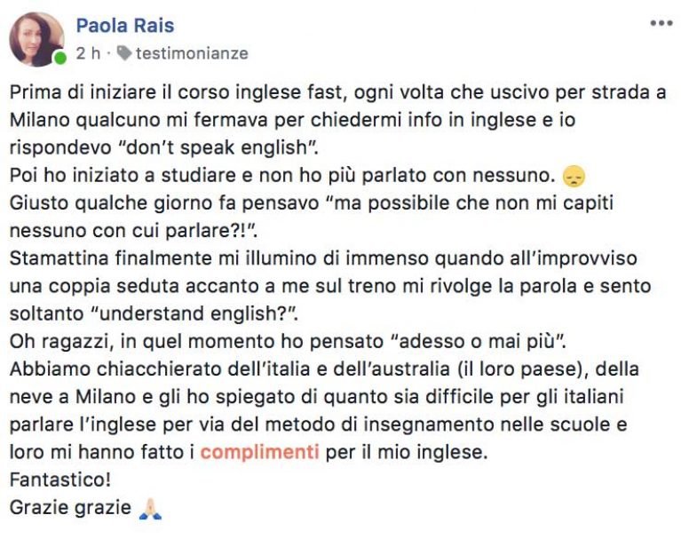 Paola Rais testimonianza AS IngleseFast