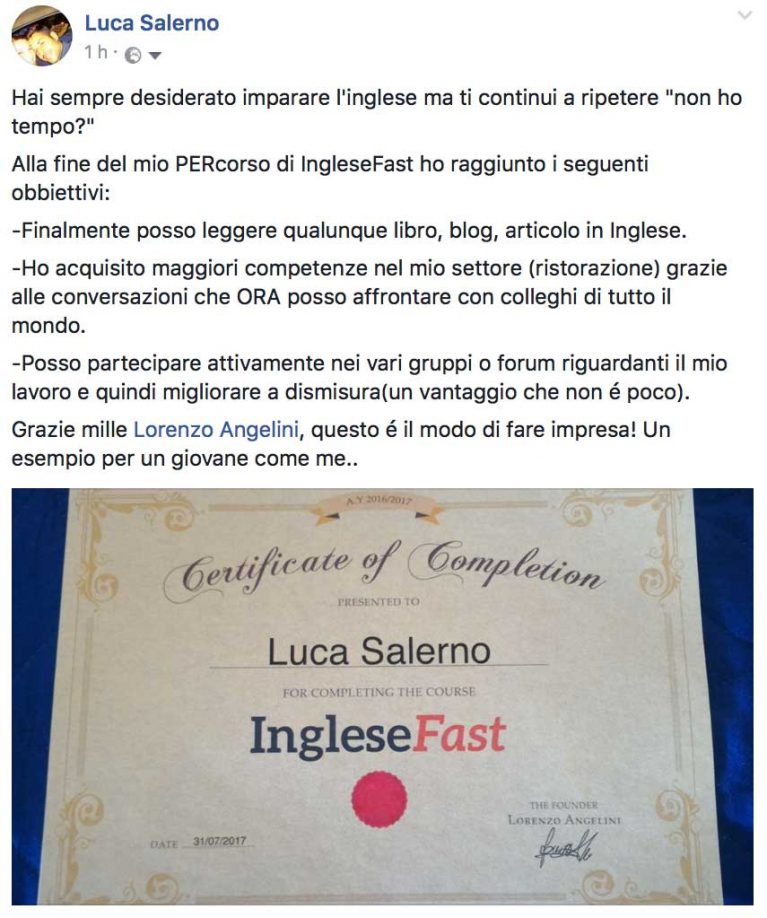 Luca Salerno testimonianza AS IngleseFast