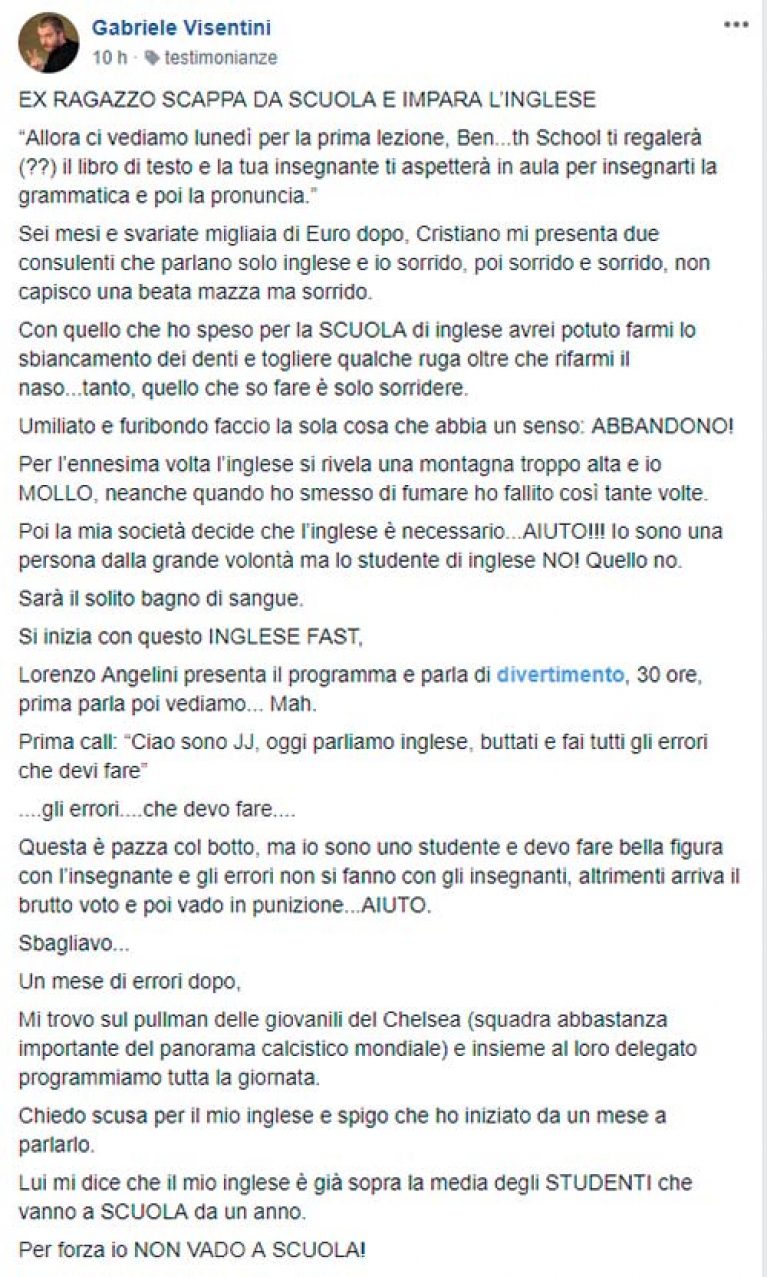 Gabriele Visentini testimonianza AS IngleseFast